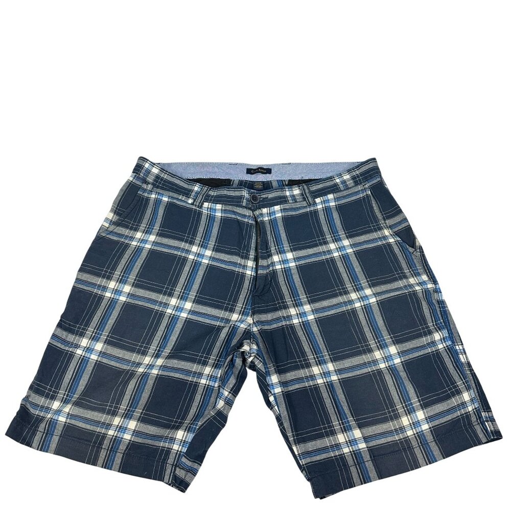 Club Room Mens Plaid Cotton Shorts Waist 36 Blue & White Casual Wear